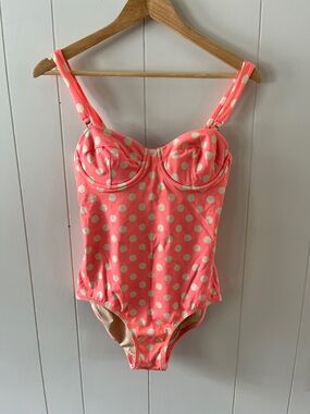 J. Crew Coral and Cream Polka Dot One-Piece Swimsuit
